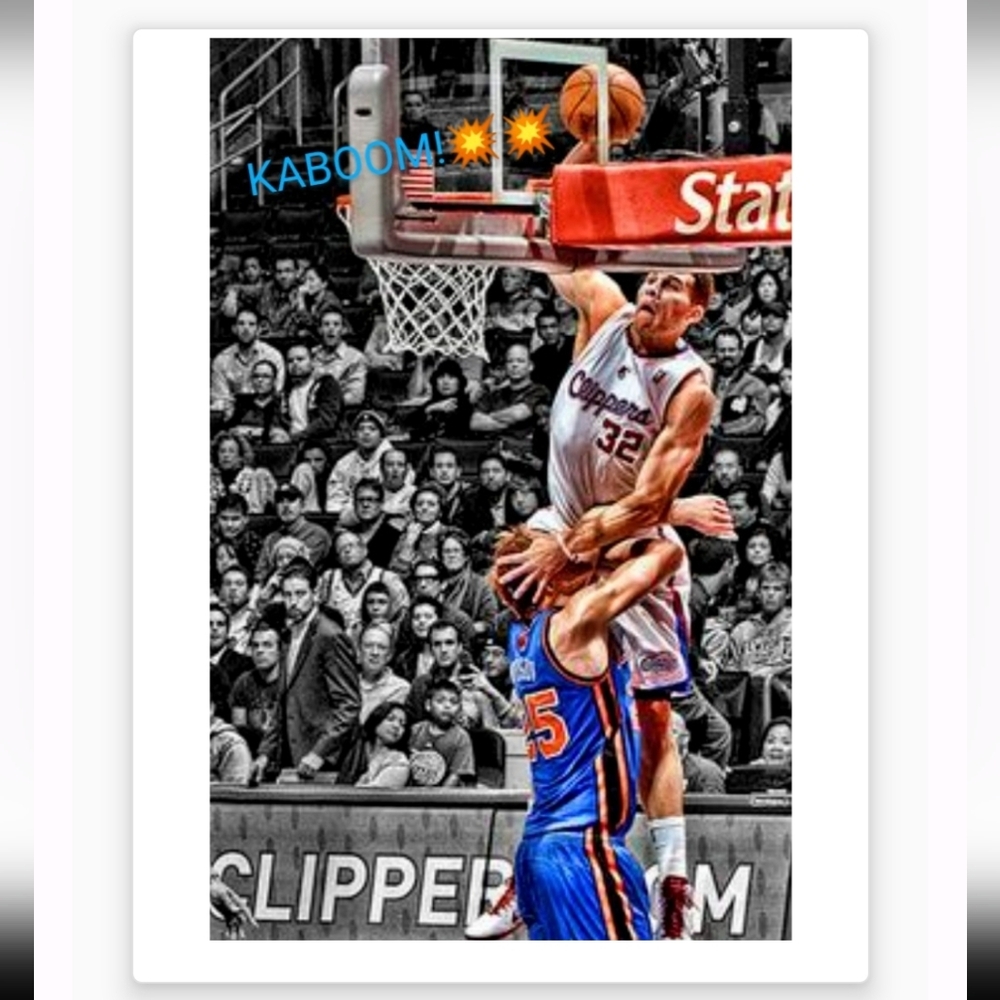 New! Blake Griffin 8.5x11 Clippers Slam Dunk Color Art Basketball Glossy Poster!